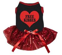 Petitebelle 'Free Kisses' Heart Puppy Dog Dress (Black/Red Sequins, XX-Large)