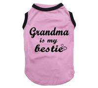 Petitebelle Grandma Is My Bestie White Puppy Dog Shirt (Pink/Black, X-Small)