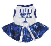 Petitebelle Happy Hanukkah Puppy Dog Dress (White/Blue Candlestick, Small)