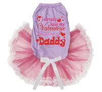 Petitebelle Have My Valentine His Name is Daddy Puppy Dog Dress (Lavender/Pinks Lace, X-Small)