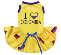 Petitebelle I Love Colombia Puppy Dog Dress (Yellow/Flags, Medium)