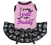 Petitebelle I Put A Spell On Daddy Puppy Dog Dress (Pink/Black Crown Skull, X-Small)