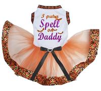 Petitebelle I Put A Spell On Daddy Puppy Dog Dress (White/Orange Pumpkin Ribbon, Small)