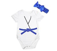 Petitebelle Judo Karate Taekwondo Jersey Baby Bodysuit Nb-18m (White/Blue, 3-6 Months)