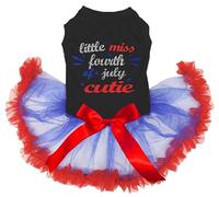 Petitebelle Little Miss Fourth of July Cutie Puppy Dog Dress (Black/Blue Red, Large)
