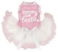 Petitebelle Mommy is My Bestie Puppy Dog Dress (Pink/Beige, Large)
