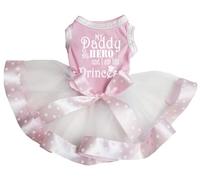 Petitebelle My Daddy is My Hero and I Am His Princess Puppy Dog Dress (Pink/White Dots Ribbon, Medium)