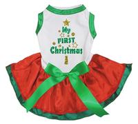 Petitebelle My First Christmas Tree Puppy Dog Dress (White/Red Green, XXX-Large)