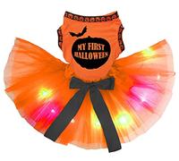 Petitebelle My First Halloween Puppy Dog Dress (Orange/Orange LED, Medium)