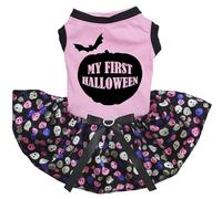 Petitebelle My First Halloween Puppy Dog Dress (Pink/Rainbow Skull, Small)