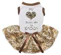 Petitebelle My Heart Belongs to Daddy Puppy Dog Dress (White/Gold Leopard, Large)