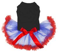 Petitebelle Plain Black Shirt Blue Tutu Puppy Dog Dress (Black/Blue Red, XX-Large)