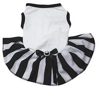 Petitebelle Plain Shirt Black White Striped Tutu Puppy Dog Dress (White/Stripes, XXX-Large)