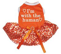 Petitebelle Puppy Clothes Dog Dress I'm With The Human Orange Top Polka Dot Tutu (X-Small)