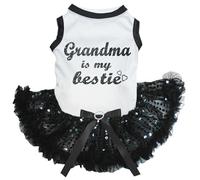 Petitebelle Rose Skull Puppy Dog Dress (White/Black Sequins, Small)