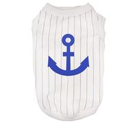 Petitebelle Sailor Anchor Puppy Dog Shirt (White/Blue Stripes, Large)