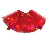 Petitebelle Solid Color Lady Tulle Tutu with Led Lights (Red, One Size)