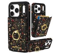 Petitian for iPhone 17 Pro Max Case with Wallet - Women Girls Cute Girly Aesthetic Unique Design Leather Credit Card Holder Cardholder 360° Rotatable Ring Stand for iPhone 17 Pro Max, Grow Flower