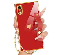 Petitian for iPhone XR Case Stand/String, Luxury Cute Women Girls Heart Electroplated Designer Phone Cases for XR, Red