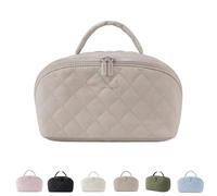 Petition Travel Makeup Bag Washable - Wide Open Lay-Flat Water-Resistant Cosmetic Case with Compartment & Handle, Waterproof and Wear-Resistant. The Best Choice for Woman Tour Storage Bags (Khaki)