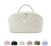 Petition Travel Makeup Bag Washable - Wide Open Lay-Flat Water-Resistant Cosmetic Case with Compartment & Handle, Waterproof and Wear-Resistant. The Best Choice for Woman Tour Storage Bags (Beige)