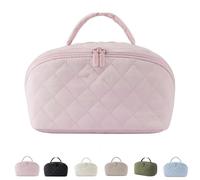 Petition Travel Makeup Bag Washable - Wide Open Lay-Flat Water-Resistant Cosmetic Case with Compartment & Handle, Waterproof and Wear-Resistant. The Best Choice for Woman Tour Storage Bags (Pink)