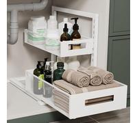 Petiza Under Sink Organizer Adjustable Height 2 Tier Bathroom Organizer Pull Out Cabinet Organizer (White)