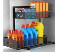 Petiza Under Sink Organizer Pull Out Cabinet Organizer Adjustable Height 2 Tier Bathroom Organizer with Sliding Drawers Kitchen Organizers and Storage Fridge Organizers and Storage(1pc)…