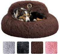 PetJett Calming Dog Bed Medium Size Dog - 30'' Donut Bed, Anti-Slip & Washable Super Soft Fluffy Plush Round Bed, Anti-Anxiety Premium Comfort Pet Bed, Fits Dogs up to 45 lbs - Brown