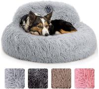PetJett Calming Dog Bed Medium Size Dog - 30'' Donut Bed, Anti-Slip & Washable Super Soft Fluffy Plush Round Bed, Anti-Anxiety Premium Comfort Pet Bed, Fits Dogs up to 45 lbs - Bright Grey