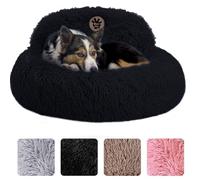 PetJett Calming Dog Bed Medium Size Dog - 30'' Donut Bed, Anti-Slip & Washable Super Soft Fluffy Plush Round Bed, Anti-Anxiety Premium Comfort Pet Bed, Fits Dogs up to 45 lbs - Black