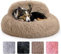 PetJett Calming Medium Dog Bed - 30'' Round Dog Beds, Anti-Slip & Washable Super Soft Fluffy Plush Donut Bed, Anti-Anxiety Premium Comfort Pet Bed, Fits Dogs up to 45 lbs - Beige