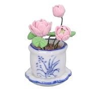 petjoyful 1:12 Scale Dollhouse Potted Lotus Flower Pot Miniature Resin Decor Small Potted Lotus Pot