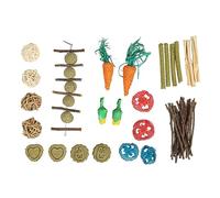 petjoyful 20pcs Hamster Chew Toys Log Loofah Rattan Ball Grass Cake Branch Sweet Bamboo Rabbit Chew Toys Set