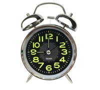 petjoyful 4 Inch Twin Bell Alarm Clock with Backlight Luminous Dial Silent Battery Operated Alarm Clocks for Bedrooms Bedside Metal Silver