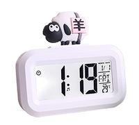 petjoyful Electronic Clock Cute Cartoon LED Screen Desktop Electronic Alarm Data Time Calendar Temperature Clock (White Sheep)