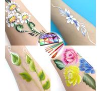 petjoyful Watercolor Paint Palette Set Professional Face Split Cakes Multiple Colors Set with 6 Brush Safe & Water Activated Face and Body Painting Makeup Facepaints for (with 6 Brush)