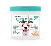 Petkin Fingertip Tooth Wipes for Dogs and Cats, 50 Finger Wipes - Slip-On, Snug Fit, Micro-Bristle Fabric - Cleans Teeth, Gums, Plaque & Tartar - Convenient, Ideal for Home and Travel - Fresh Mint