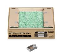 PETKIT Crystal Cat Litter with Tray, Compatible with Purobot Crystal Duo Self Cleaning Cat Litter Tray, Non-clumping, Dust-Free, Mess-Free, Odour Control, Green Granule, 4 Packs