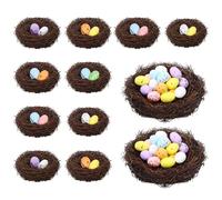 PETKNOWS Easter Artificial Bird Nest with Eggs for Crafts, 12Pcs Mixed Size Artificial Rattan Birds Nest with 26Pcs Foam Easter Eggs Small Faux Bird Nest Decor for Spring Garden Yard Home Tree Decor