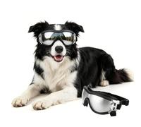 PETLESO Dog Goggles for Gutter Dogs Anti-UV Windproof Dog Motorcycle Goggles with Adjustable Elastic Band, Dog Sunglasses for Large Breeds Silver, L