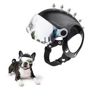 PETLESO Dog Helmet with Goggles Durable Pet Motorcycle Helmet with Cool Rivet UV Protection Drop-down Visor for Small Dogs - Silver Lense