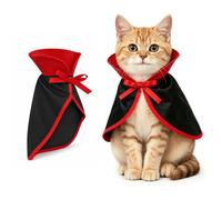 PETLESO Halloween Cat Vampire Cloak Costume, Red Black Satin Cat Cape Stand Collar, Halloween Pet Cosplay Wizard Devil Outfit for Small Dogs, Kittens, Rabbits, Adjustable