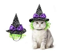PETLESO Halloween Cat Witch Costume, Cat Wizard Hat with Wig, Pet Halloween Costumes Spider Sorcery Hat Cosplay Outfit for Small Dogs, Kittens & Rabbits, Adjustable