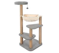 Petlicity Deluxe 4-Tier Cat Bed and Scratch Post with Jute Rope Scratching Areas, Sling Hammock and Grey Fabric Platforms for Napping or Playing