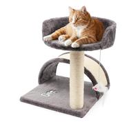 Petlicity Deluxe Cat Bed and Sisal Scratch Post Centre with Soft Plush Finish, Thick Heavy Duty Sisal Scratch Post, Sleeping Area (Grey)