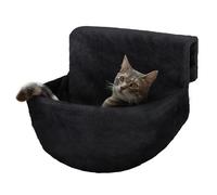Petlicity Deluxe Radiator Cat Bed - Round Cosy Fleece Basket Hammock with Raised Rim & Strong Iron Frame for Cats, Kittens, Puppy & Small Pets - Washable Removable Cover - Black