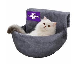 Petlicity Deluxe Radiator Cat Bed - Round Cosy Fleece Basket Hammock with Raised Rim & Strong Iron Frame for Cats, Kittens, Puppy & Small Pets - Washable Removable Cover - Grey