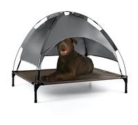 Petlicity Elevated Dog Bed with Canopy - Extra Large Raised Dog Bed Pet Cot with Removable Shade for Indoor Use - Waterproof, Breathable and Portable Sun Lounger Outdoor Dog Bed for Pets (106x85cm)