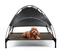 Petlicity Elevated Dog Bed with Canopy - Large Raised Pet Cot with Shade - Waterproof, Breathable & Portable - Cooling Outdoor Pet Bed for Dogs - Ideal for Garden, Camping, Patio, Home Use